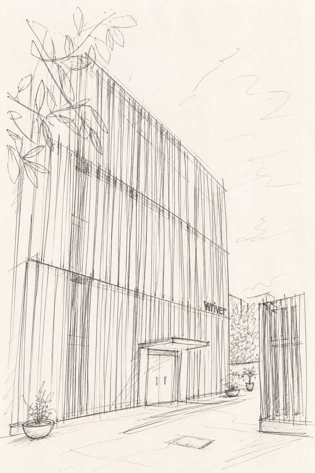 Architect's sketch of the same façade